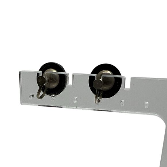 Vintage Black Faceted Glass Button Earrings Screw Back Silver Tone Mid Century - Picture 8 of 11